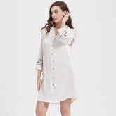 Women's Long Sleeves 100% Silk Nightshirts With Embroidery